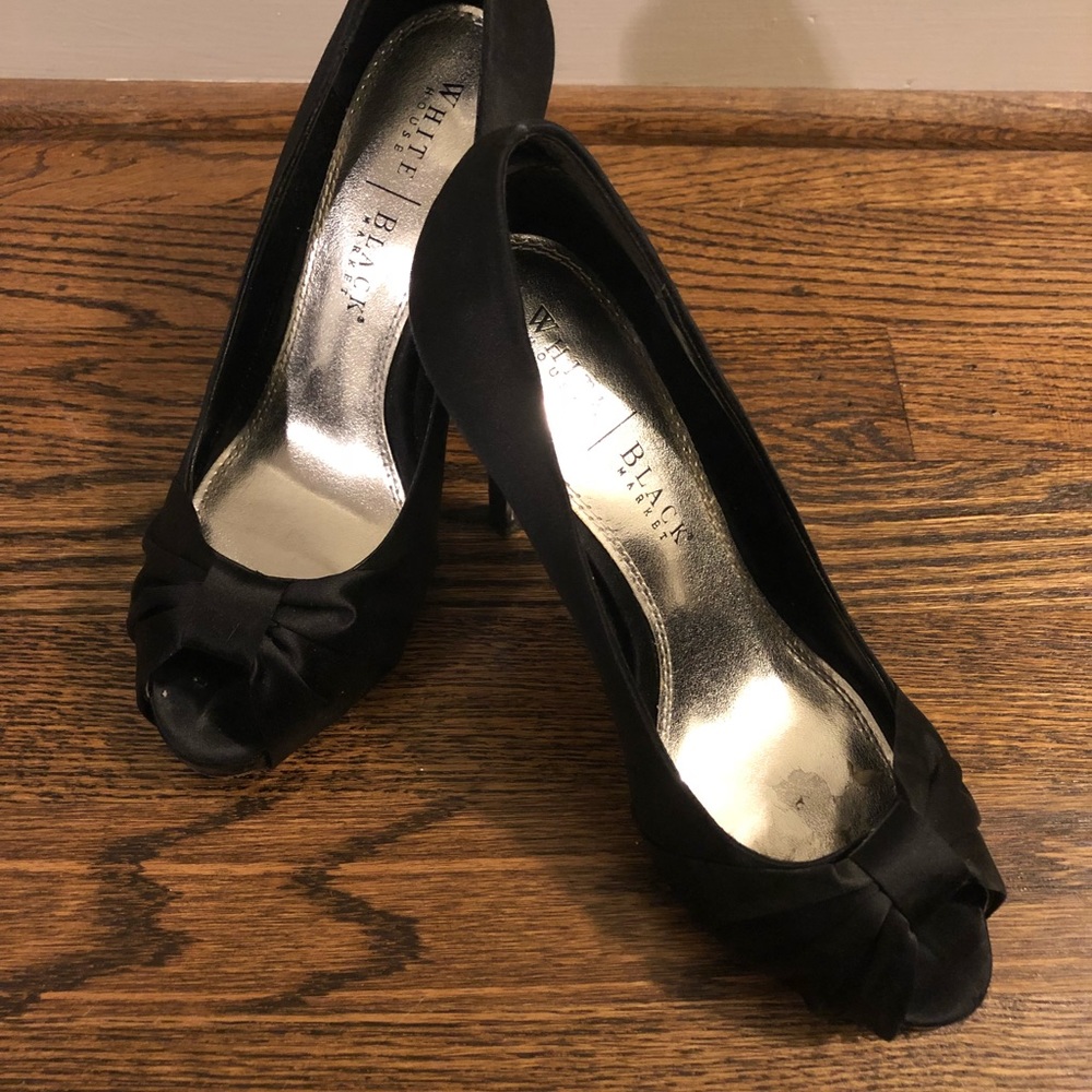White House Black Market black satin heels
